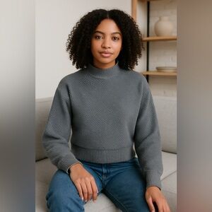 KIN BY JOHN LEWIS GRAY MOCK NECK LONG SLEEVE PULLOVER SWEATER - SIZE SMALL